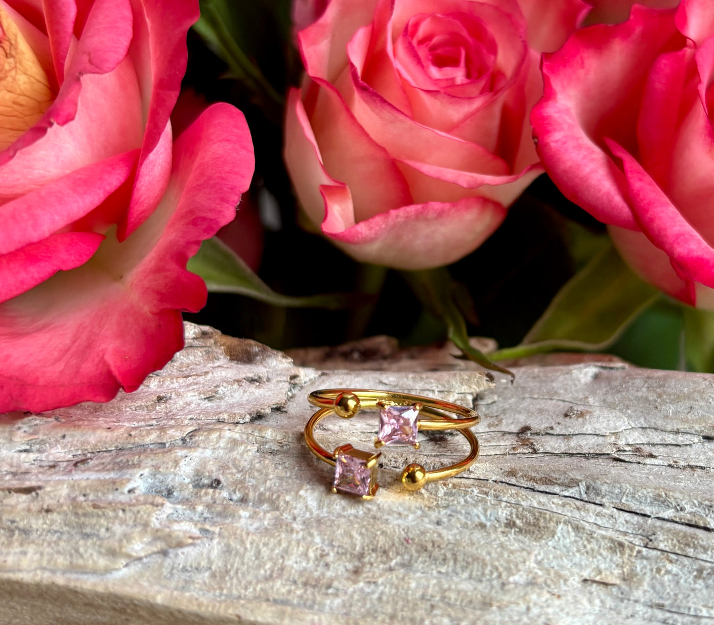 18ct Gold Plated Cubic Zirconia Double Band Ring - Available in Two Colours