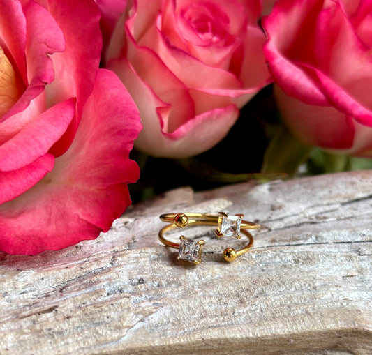 18ct Gold Plated Cubic Zirconia Double Band Ring - Available in Two Colours