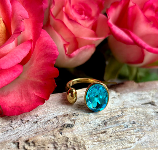 18ct Gold Plated Faceted Glass Ring - Available in Two Colours