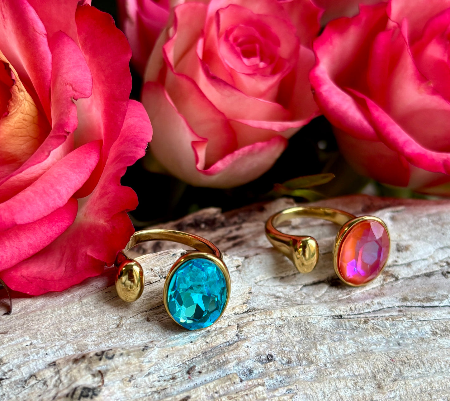 18ct Gold Plated Faceted Glass Ring - Available in Two Colours