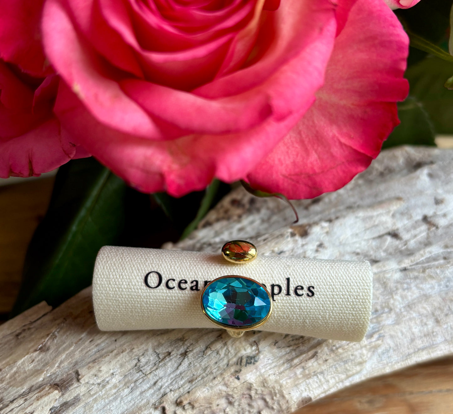 18ct Gold Plated Faceted Glass Ring - Available in Two Colours