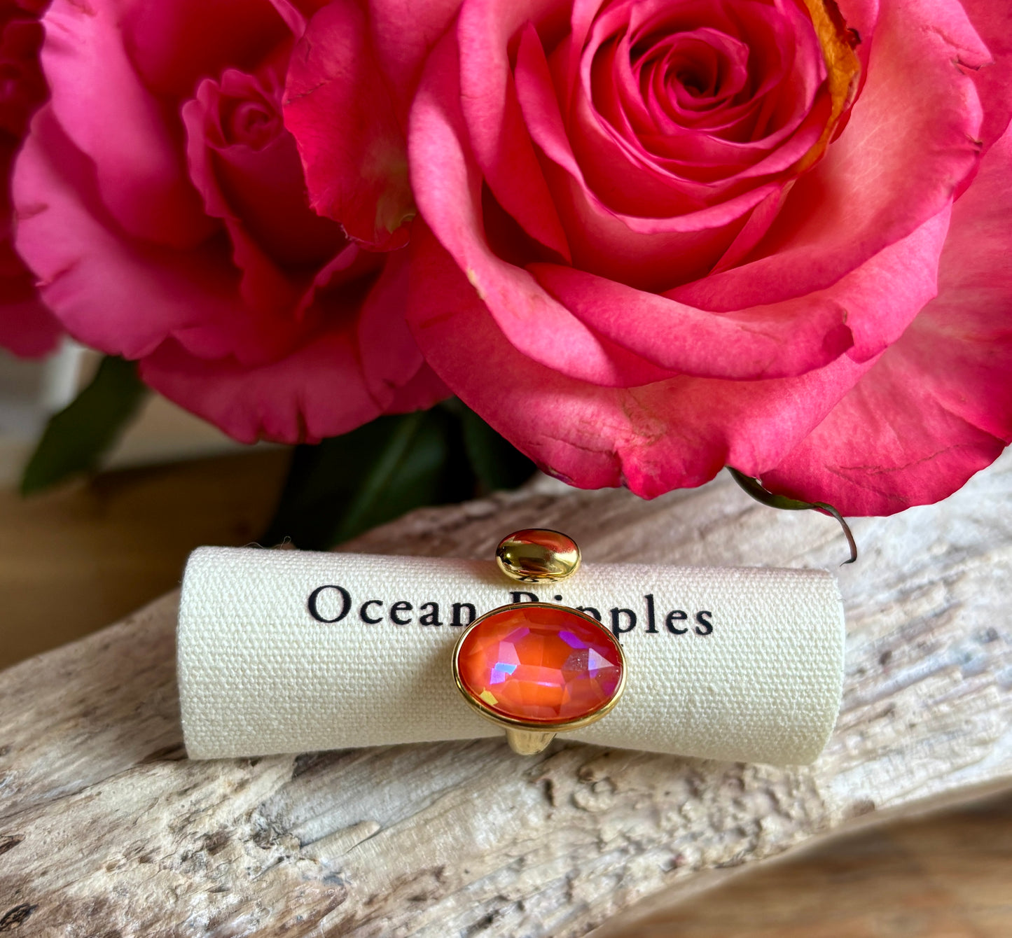 18ct Gold Plated Faceted Glass Ring - Available in Two Colours