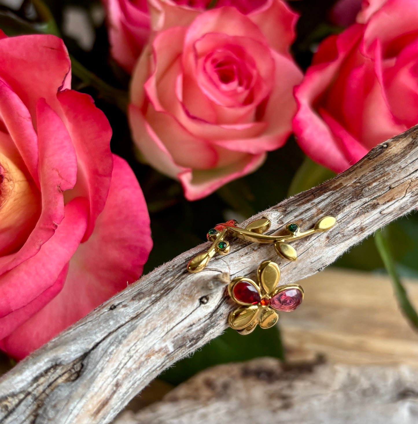 18ct Gold Plated Colourful Crystal Flower Ring