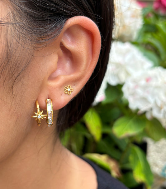 18ct Gold Plated  Cubic Zirconia Double Curve Earrings