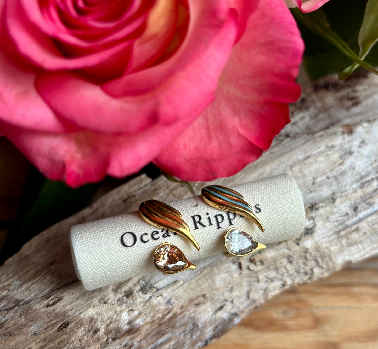 18ct Gold Plated Cubic Zirconia Open Top Leaf Ring - Available in Two Colours