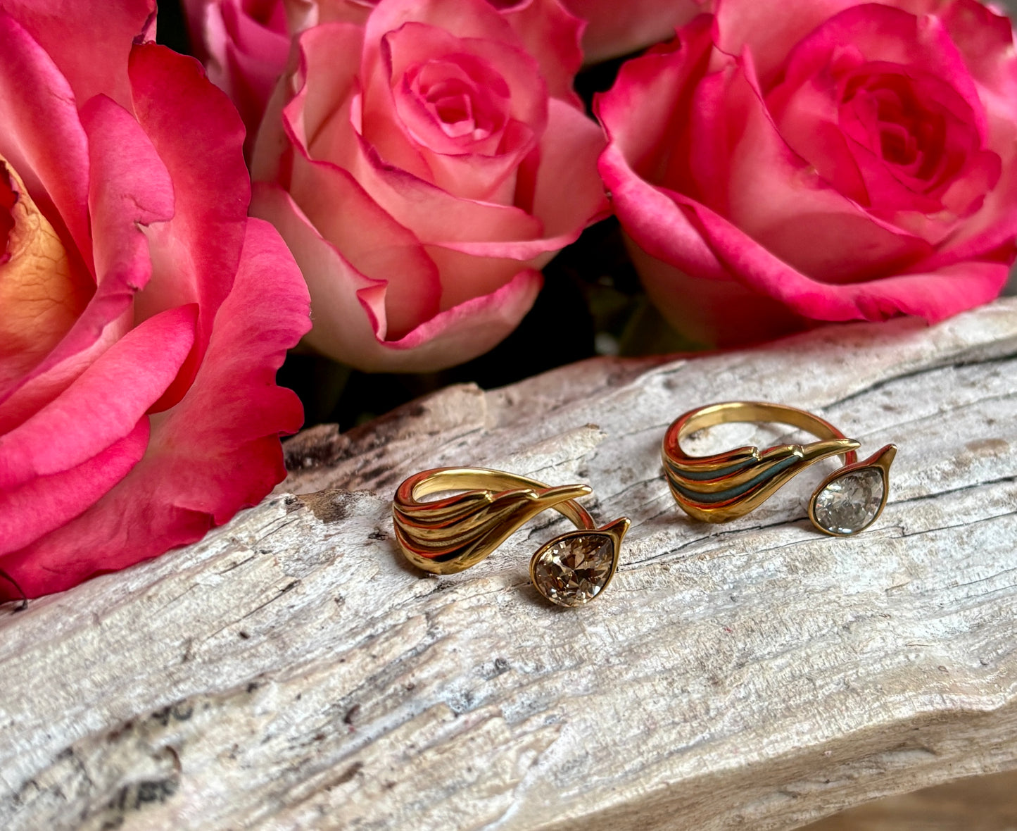 18ct Gold Plated Cubic Zirconia Open Top Leaf Ring - Available in Two Colours