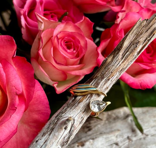 18ct Gold Plated Cubic Zirconia Open Top Leaf Ring - Available in Two Colours