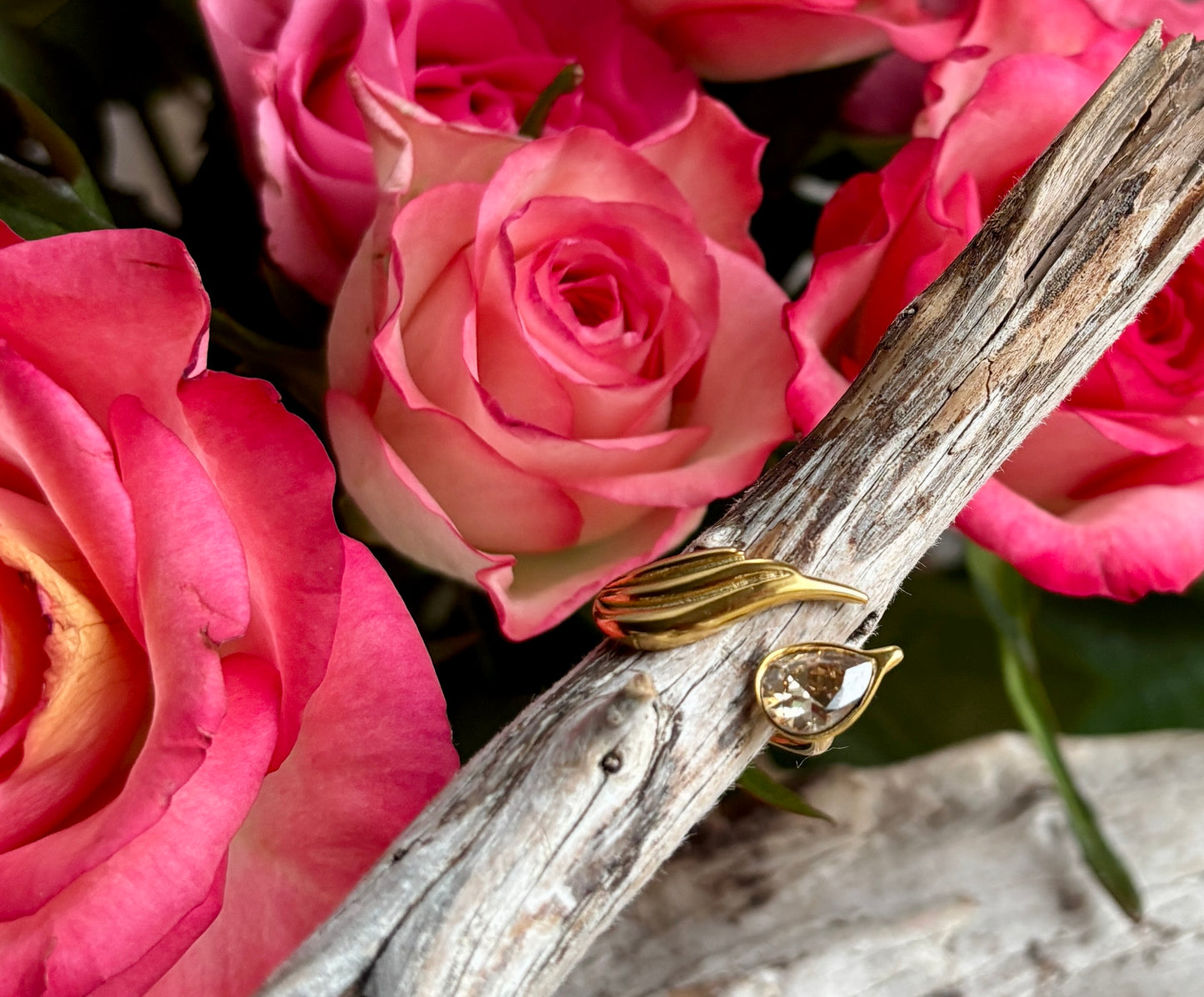 18ct Gold Plated Cubic Zirconia Open Top Leaf Ring - Available in Two Colours