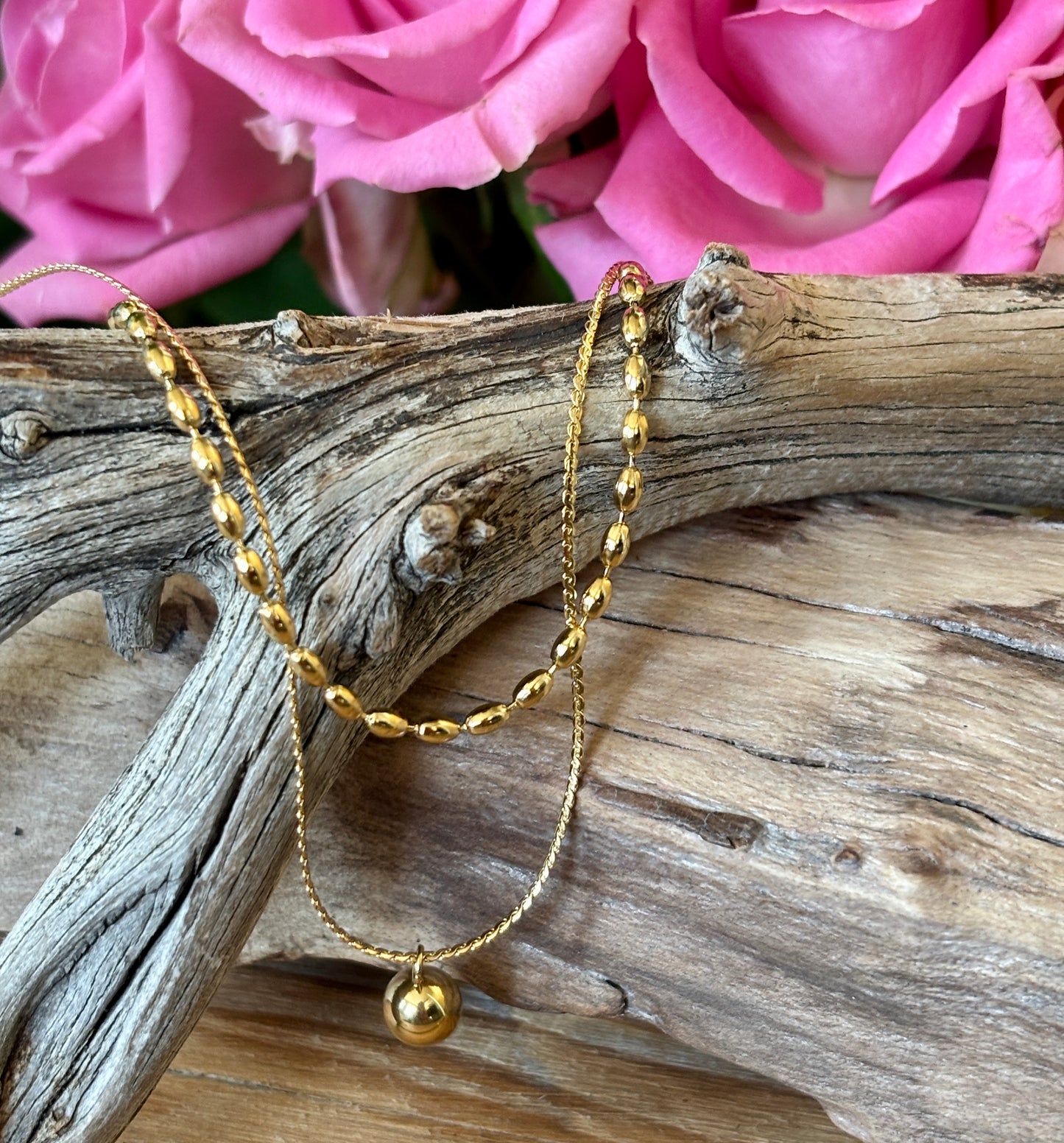 18ct Gold Plated Ball Pendant Double Chain Necklace  