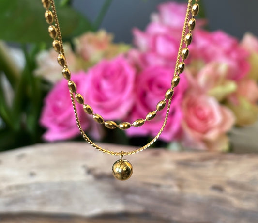 18ct Gold Plated Ball Pendant Double Chain Necklace  