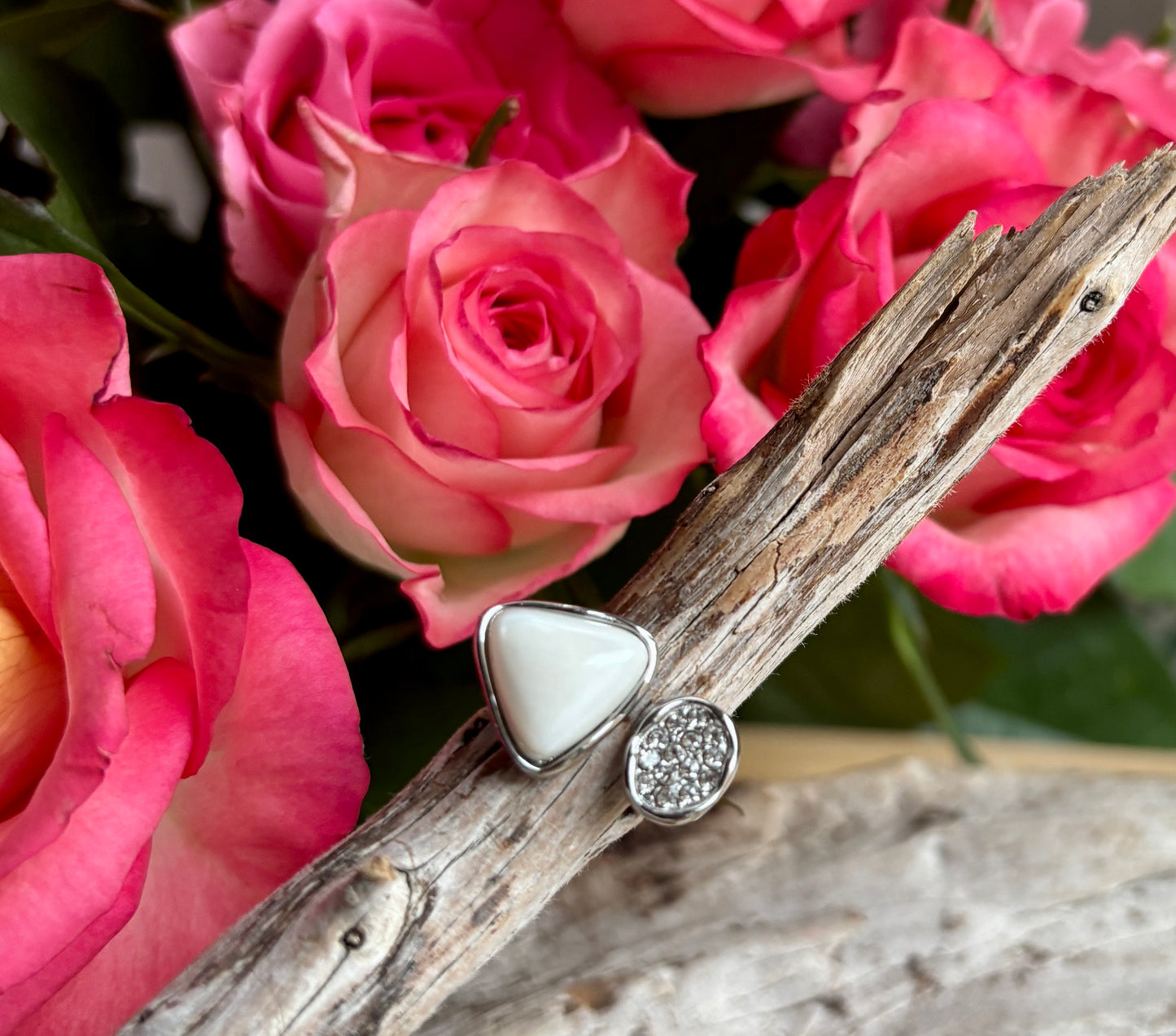 18ct Gold Plated Cubic Zirconia White Shell  Open Top Leaf Ring - Available in Silver