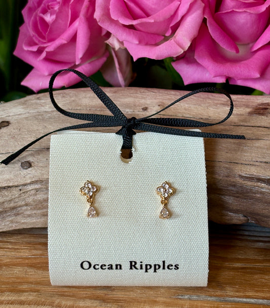 14ct Gold Plated Cubic Zirconia Drop Earrings 