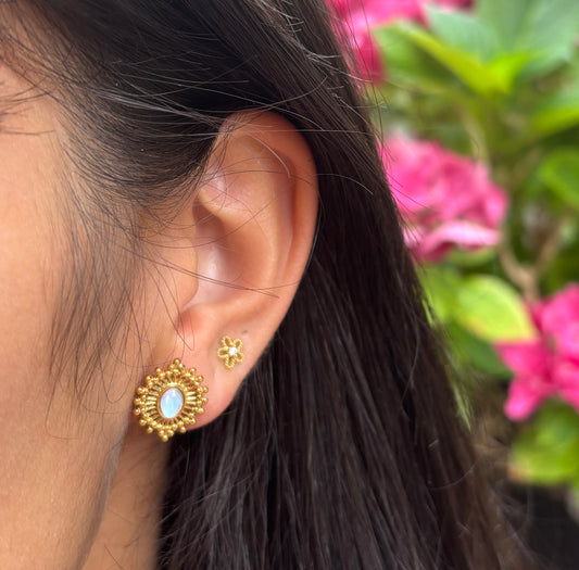 18ct Gold Plated Opal Vintage Stud Earrings
