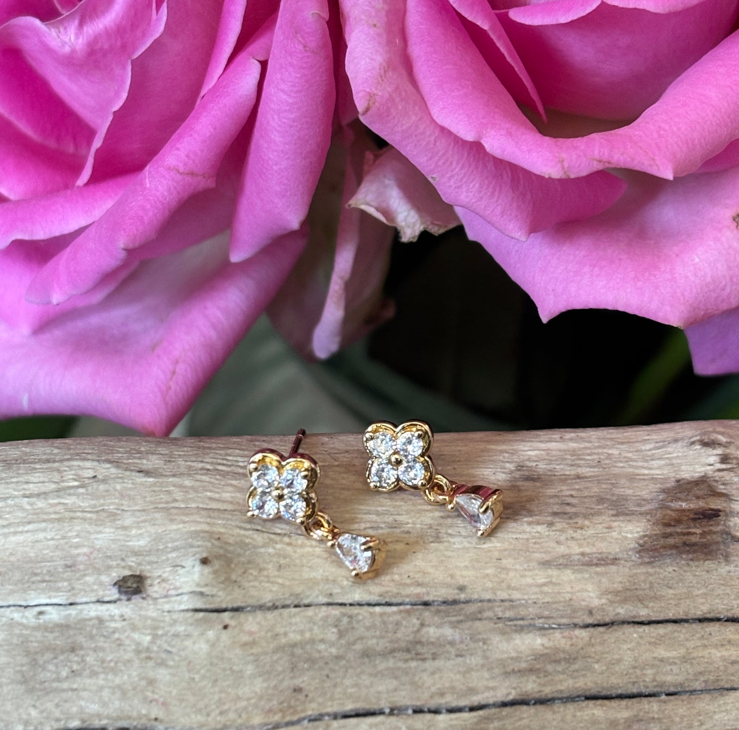 14ct Gold Plated Cubic Zirconia Drop Earrings 