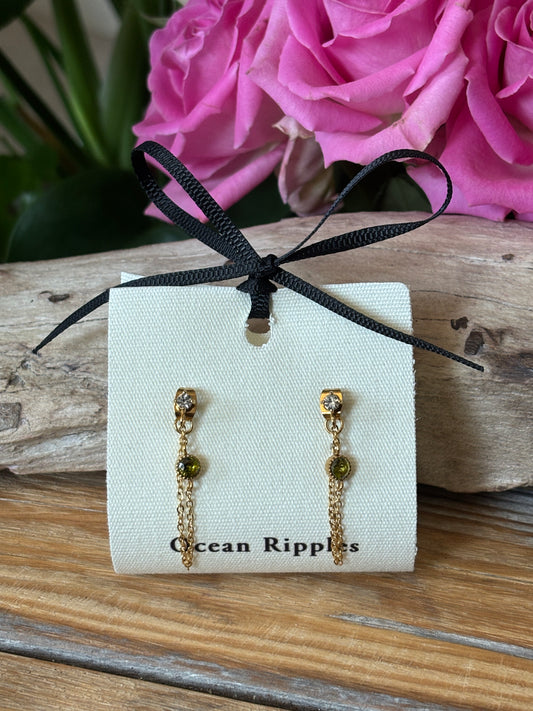 18ct Gold Plated Cubic Zirconia Stud Chain Earrings