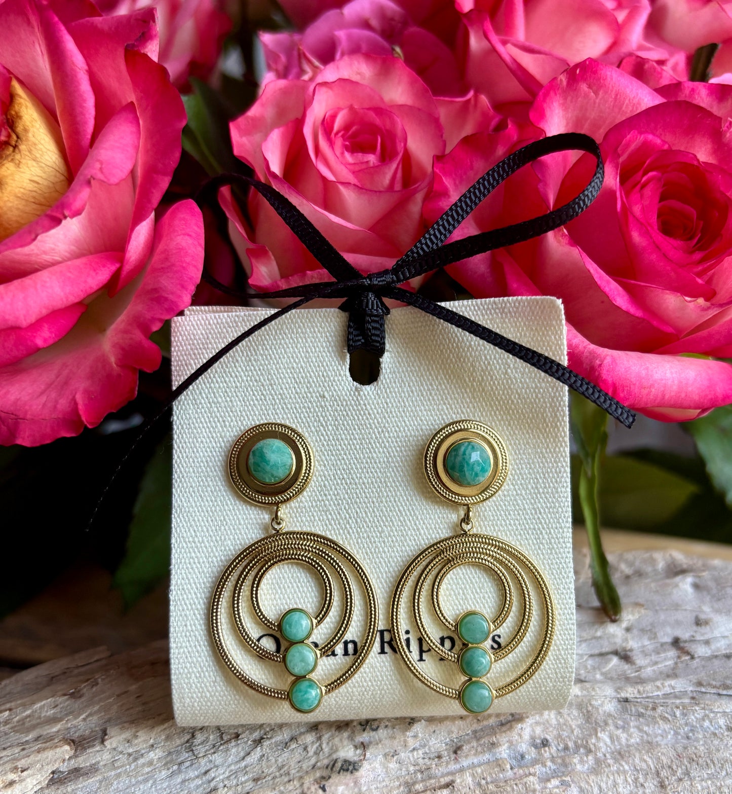 18ct Gold Plated Natural Stone Hoop Earrings - Available in Two Options