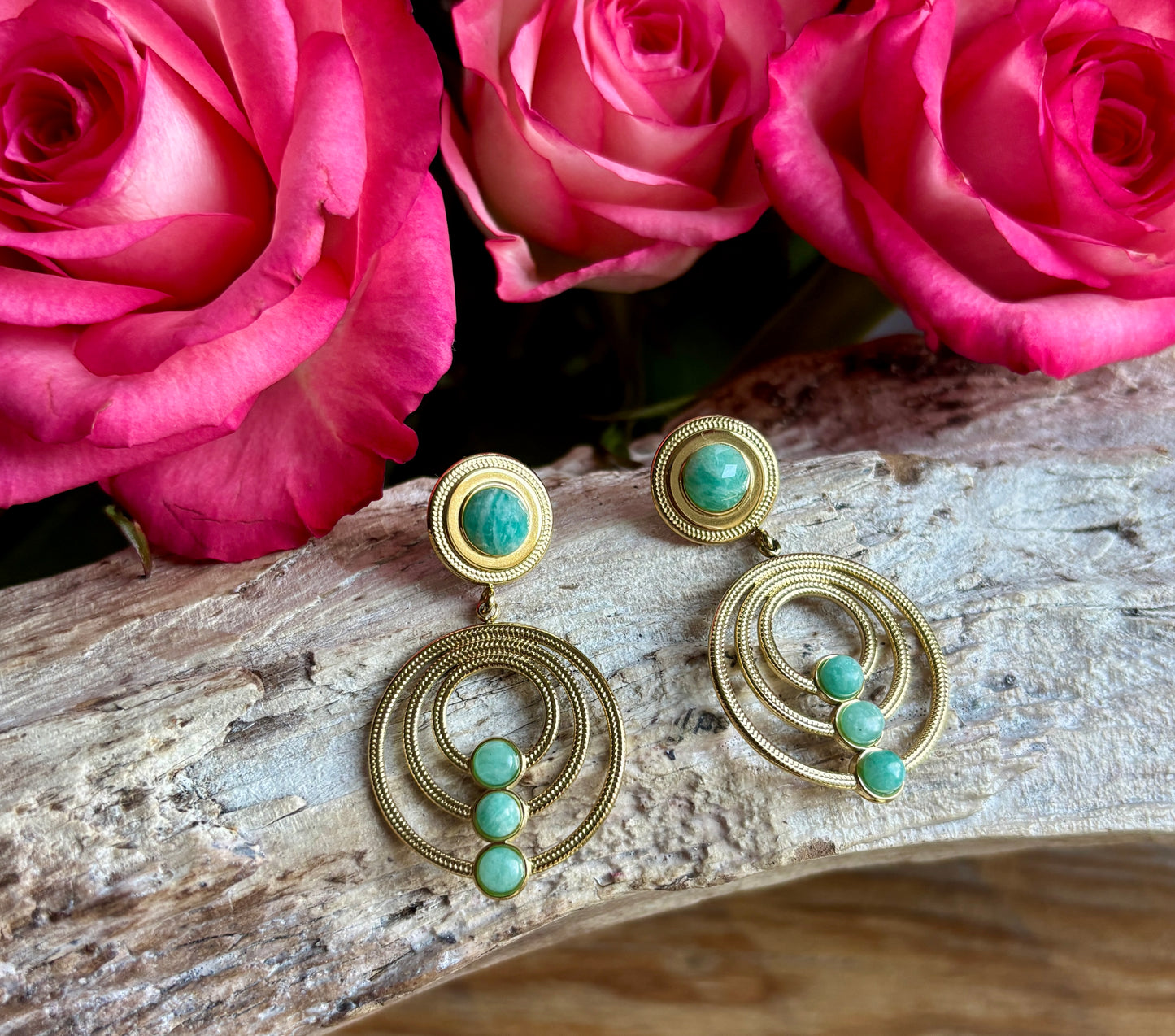 18ct Gold Plated Natural Stone Hoop Earrings - Available in Two Options