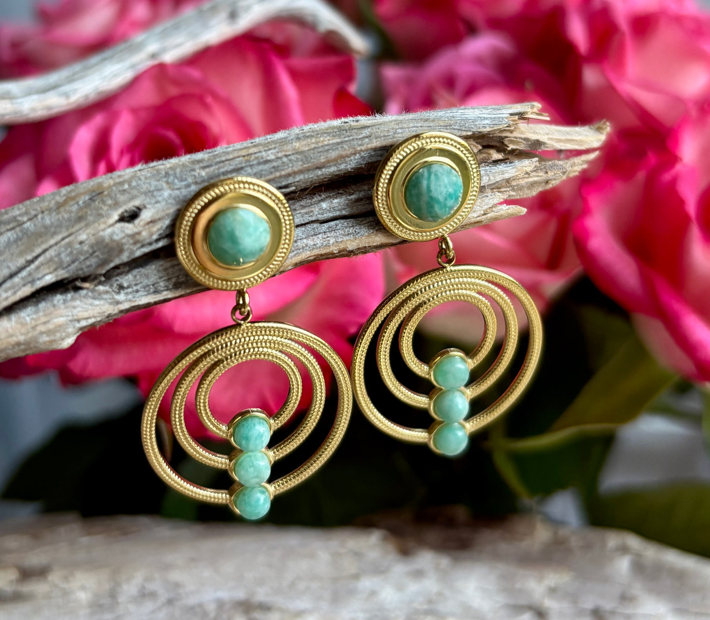 18ct Gold Plated Natural Stone Hoop Earrings - Available in Two Options