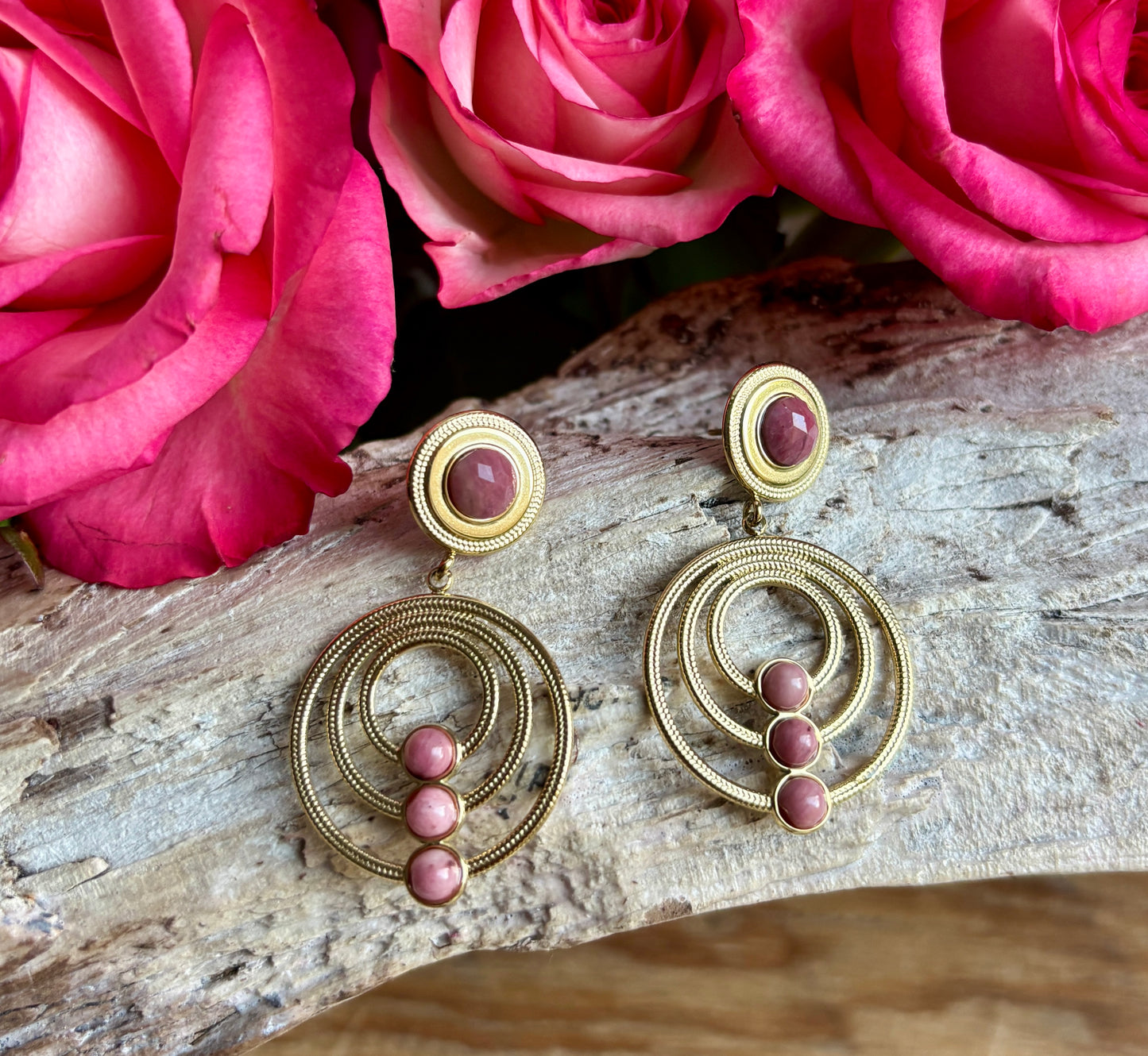 18ct Gold Plated Natural Stone Hoop Earrings - Available in Two Options