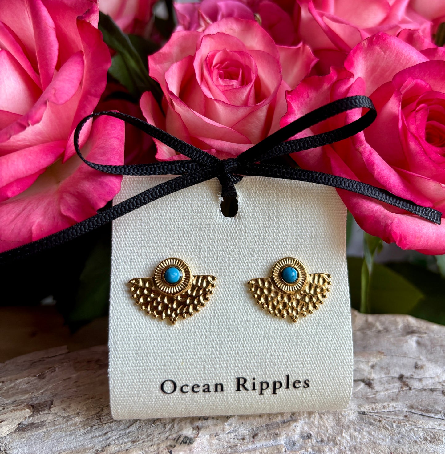 18ct Gold Plated Turquoise Peacock Fan Earrings