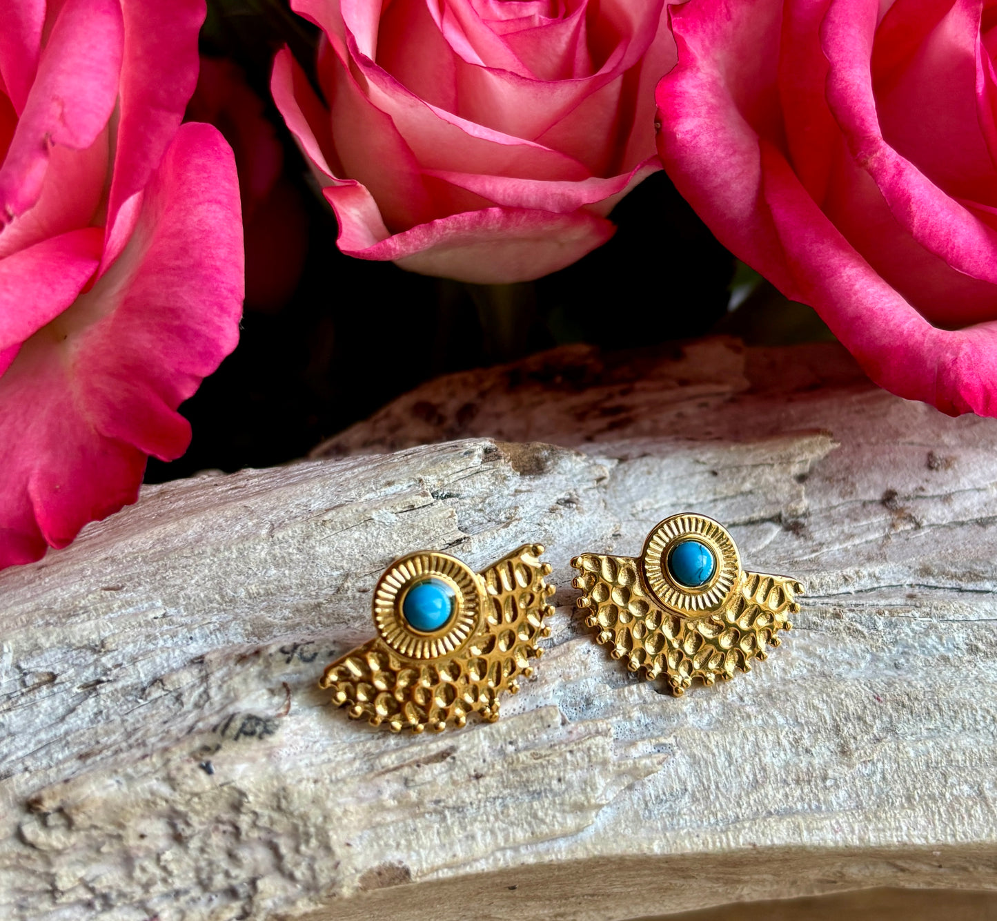 18ct Gold Plated Turquoise Peacock Fan Earrings