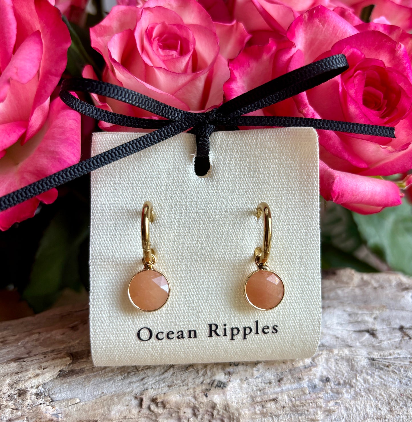 18ct Gold Plated Huggie Earrings with Natural Stones – Available in Three Options