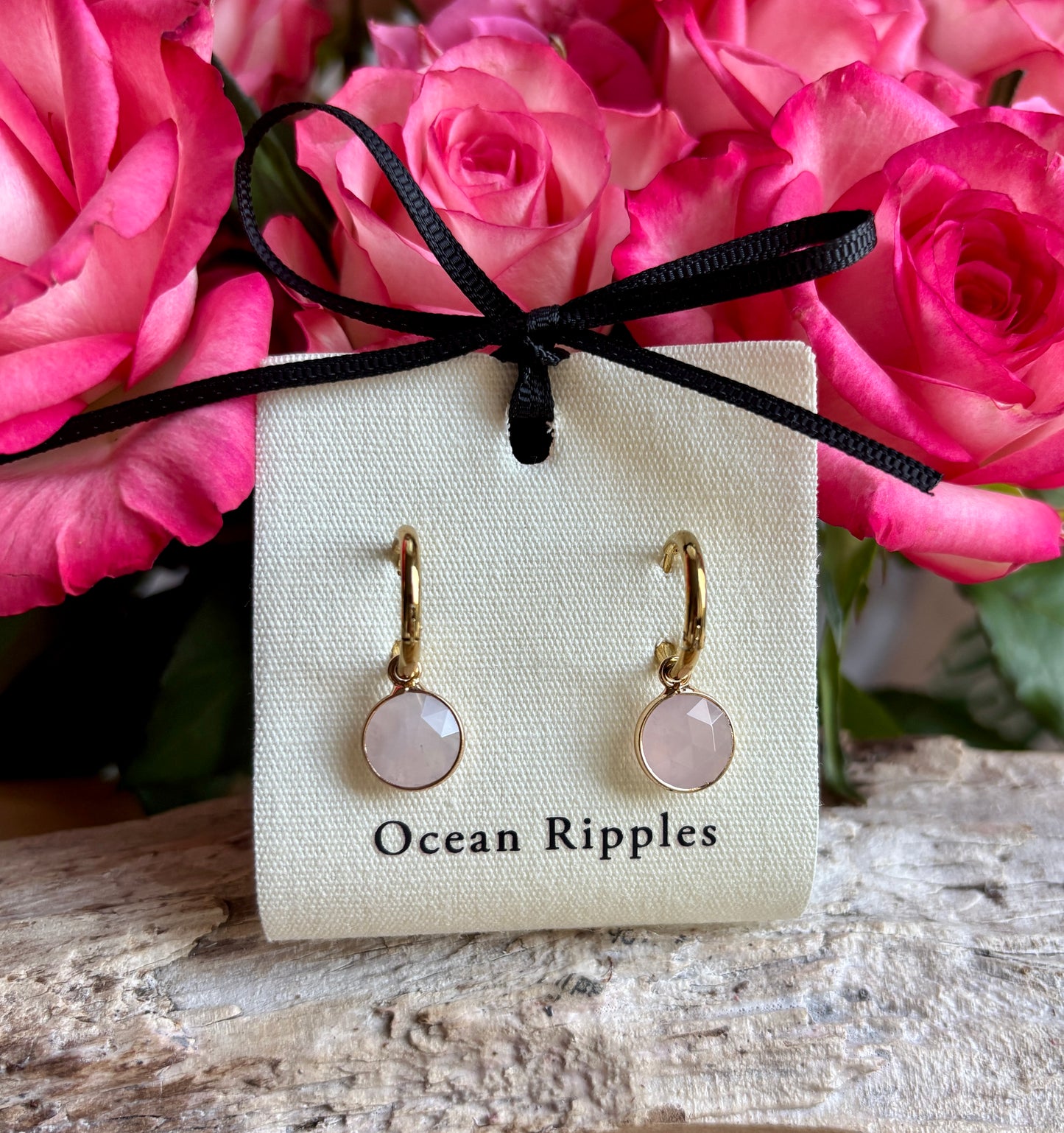 18ct Gold Plated Huggie Earrings with Natural Stones – Available in Three Options