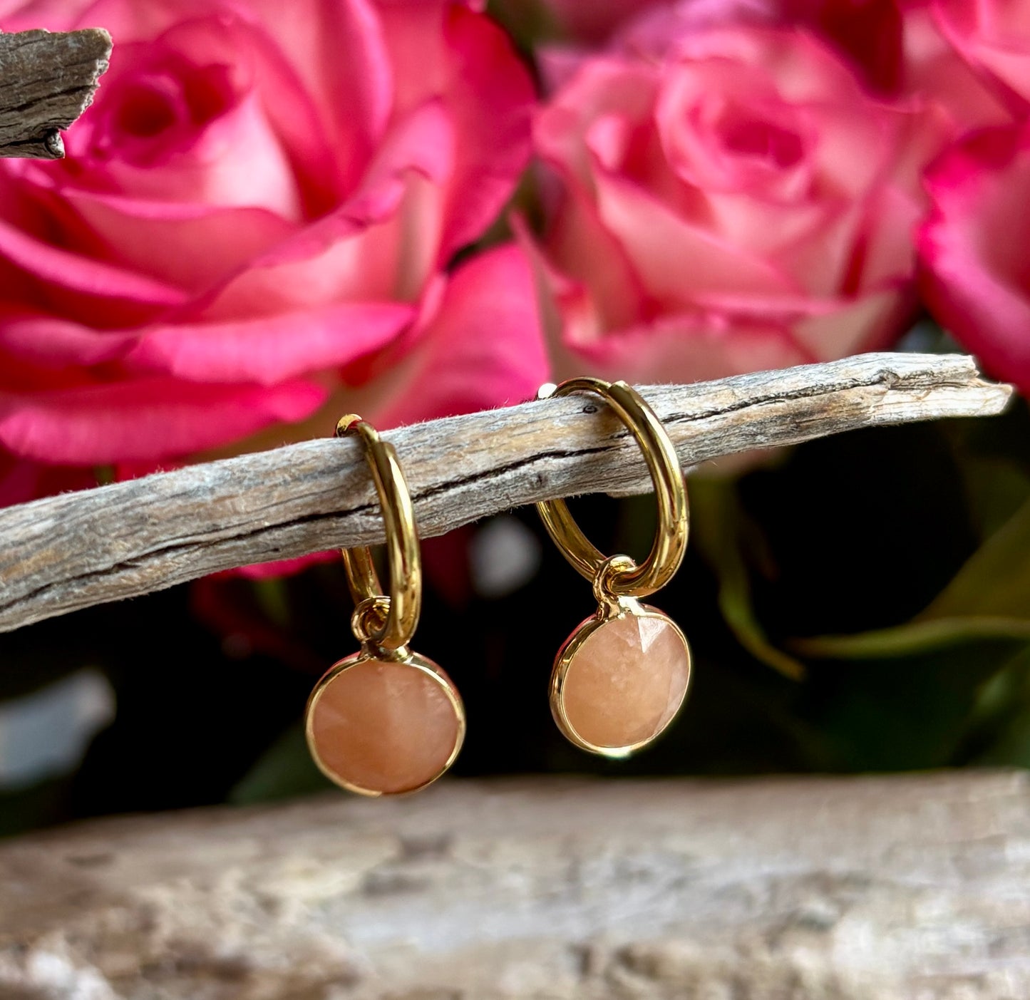 18ct Gold Plated Huggie Earrings with Natural Stones – Available in Three Options