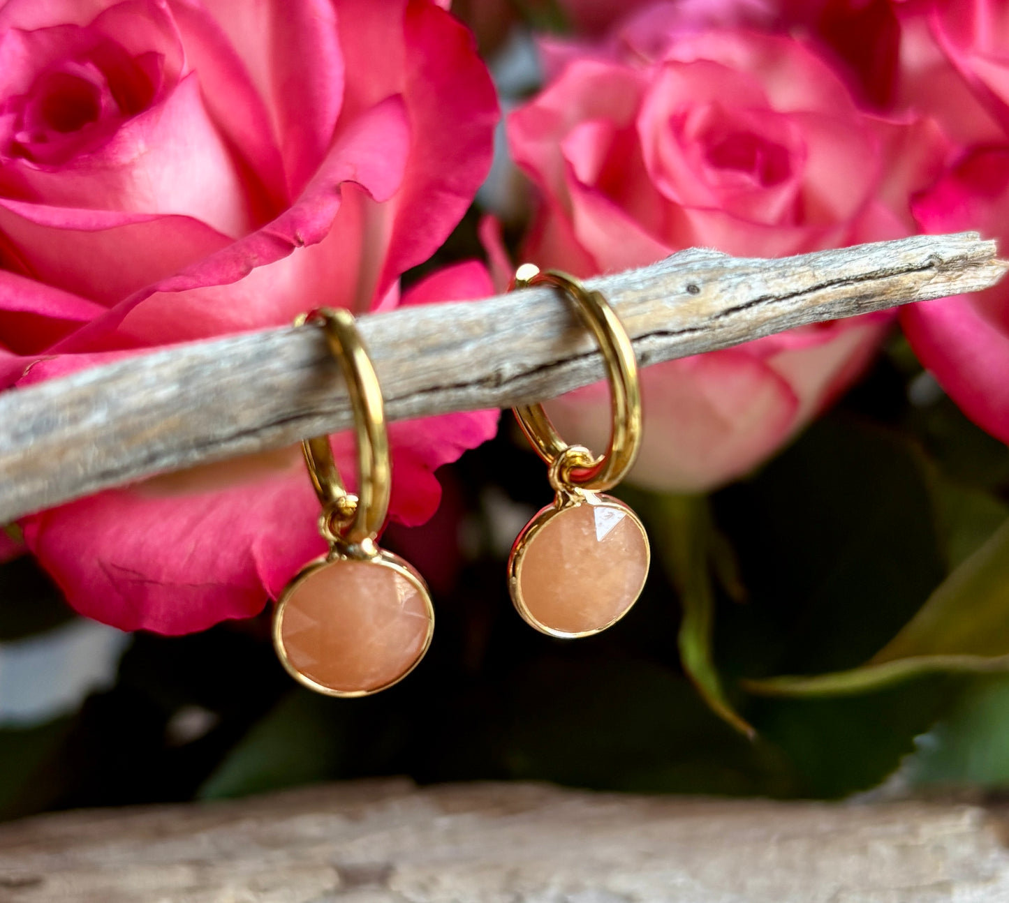 18ct Gold Plated Huggie Earrings with Natural Stones – Available in Three Options