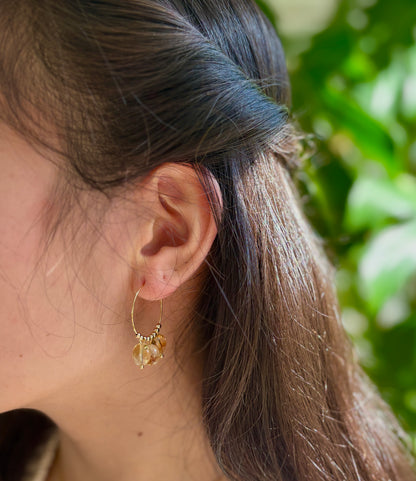 18ct Gold Plated Green Gemstone Cluster Hoop Earrings