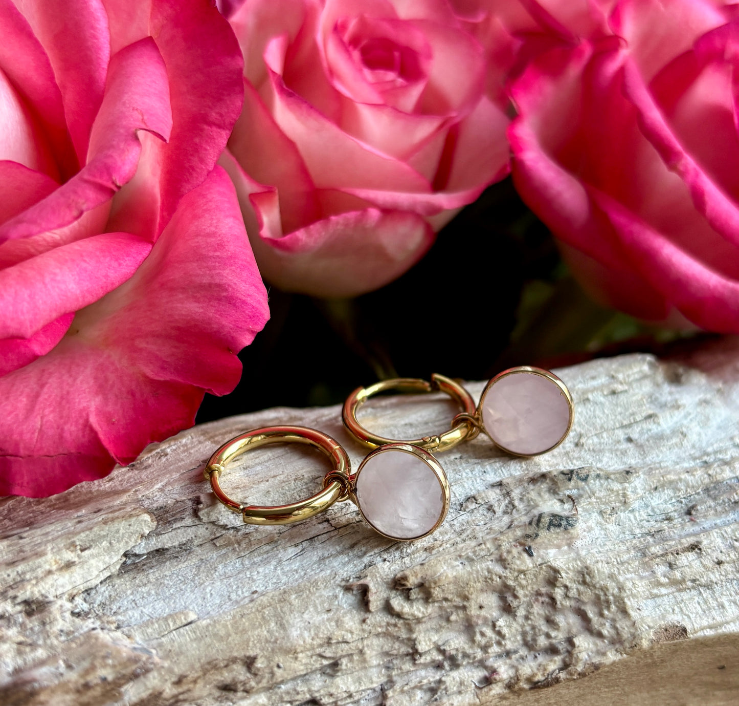 18ct Gold Plated Huggie Earrings with Natural Stones – Available in Three Options