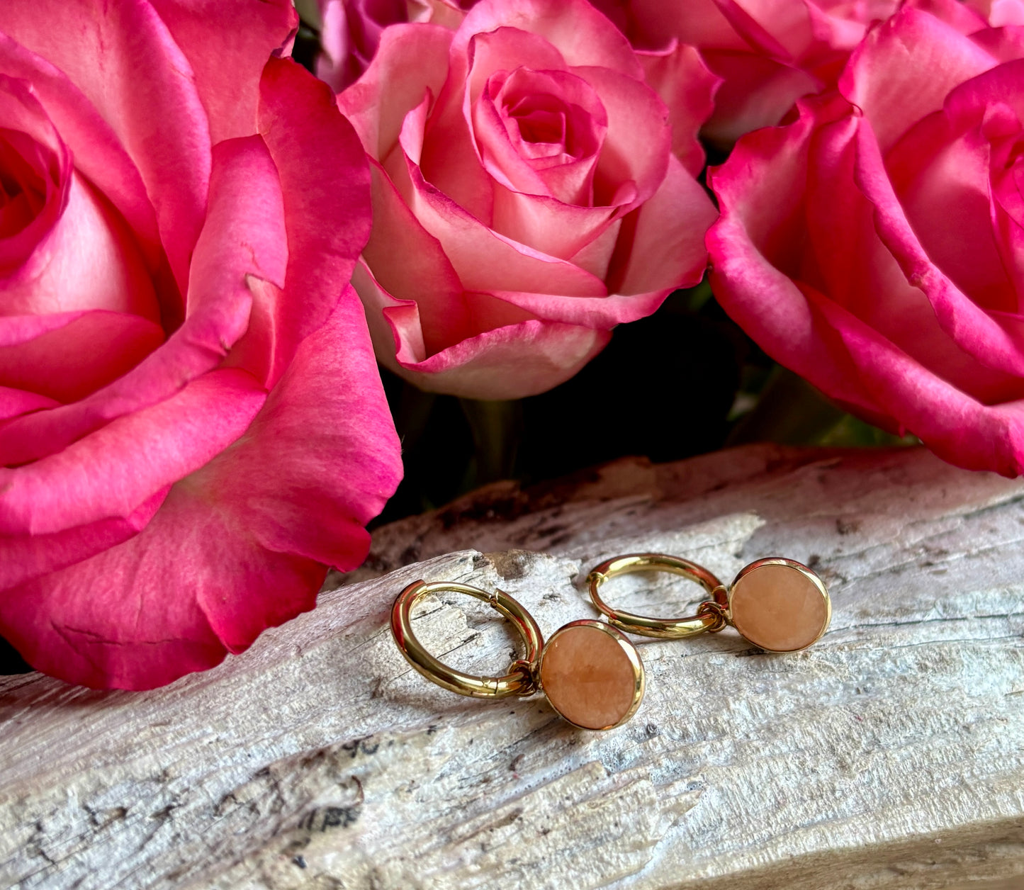 18ct Gold Plated Huggie Earrings with Natural Stones – Available in Three Options