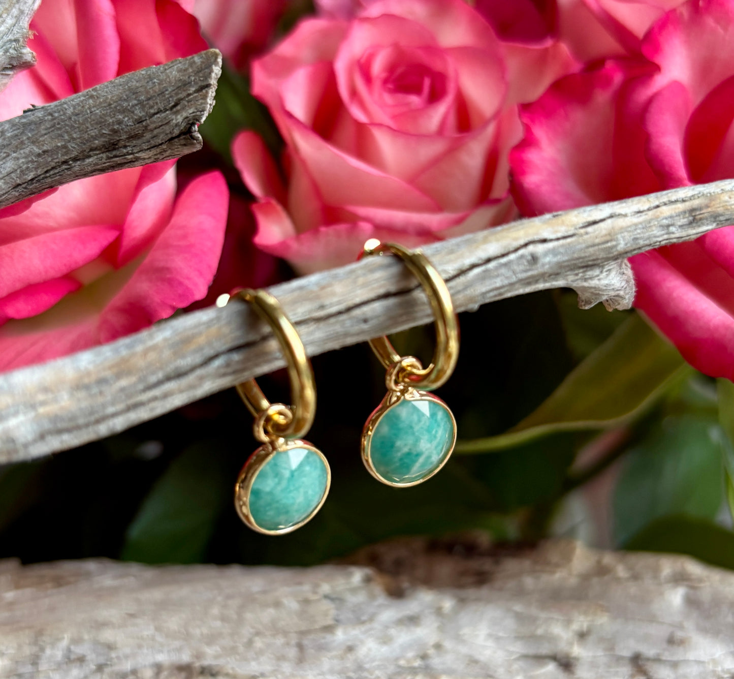 18ct Gold Plated Huggie Earrings with Natural Stones – Available in Three Options