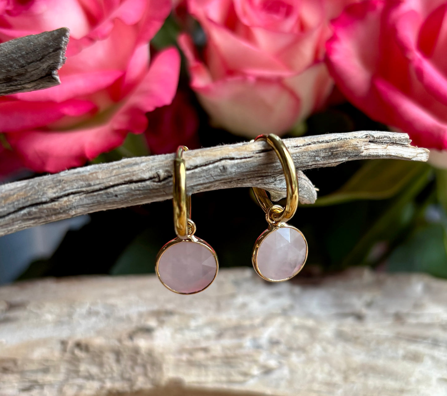 18ct Gold Plated Huggie Earrings with Natural Stones – Available in Three Options