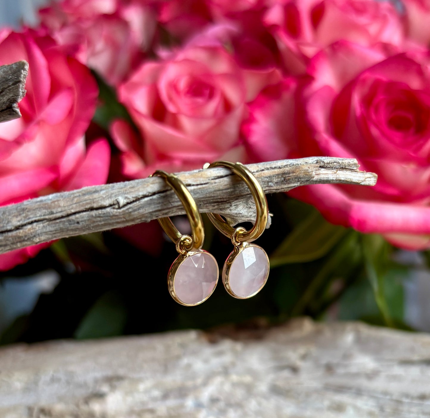 18ct Gold Plated Huggie Earrings with Natural Stones – Available in Three Options