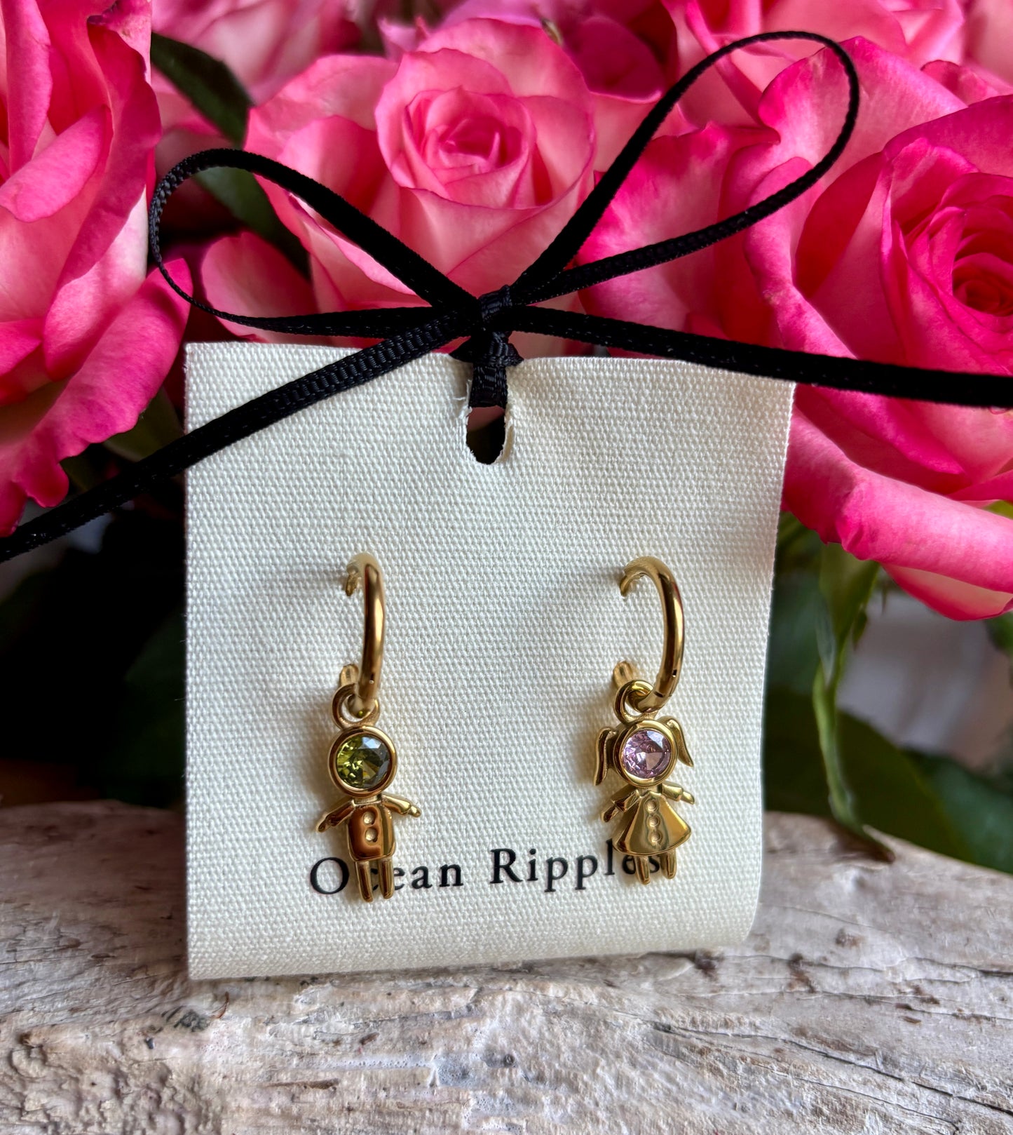 18ct Gold Plated Girl & Boy Huggie Earrings