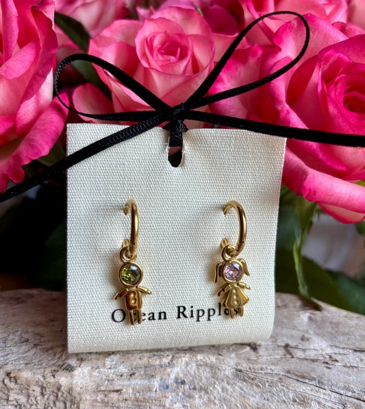 18ct Gold Plated Girl & Boy Huggie Earrings