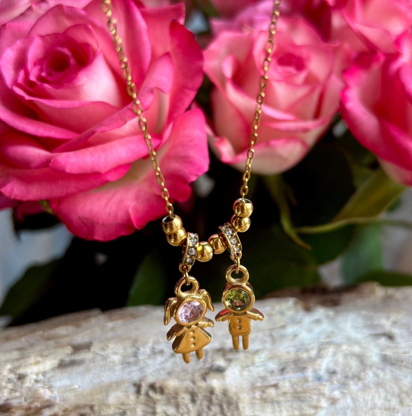 18ct Gold Plated Girl & Boy Charms Necklace