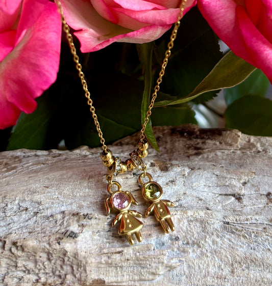 18ct Gold Plated Girl & Boy Charms Necklace