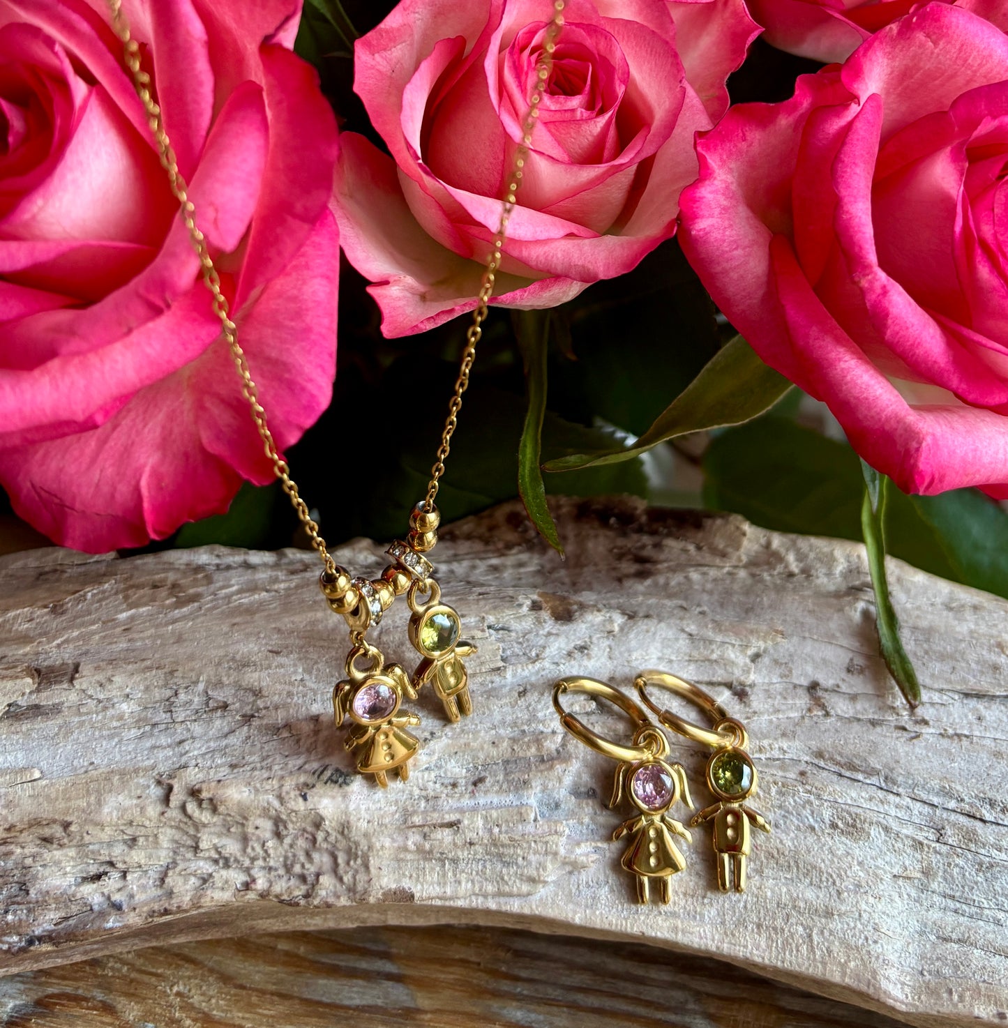 18ct Gold Plated Girl & Boy Charms Necklace