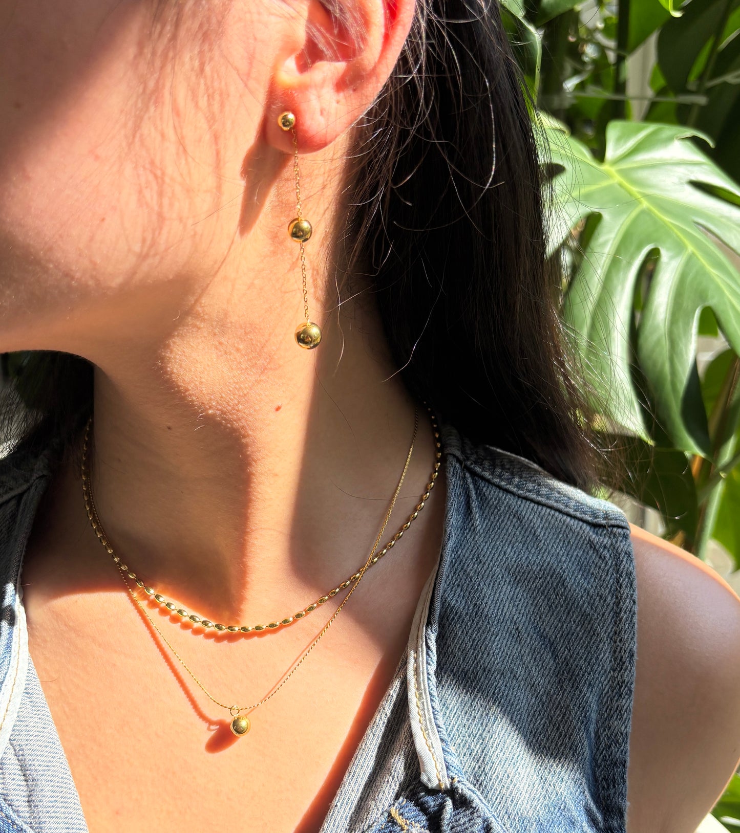 18ct Gold Plated Ball Pendant Double Chain Necklace  