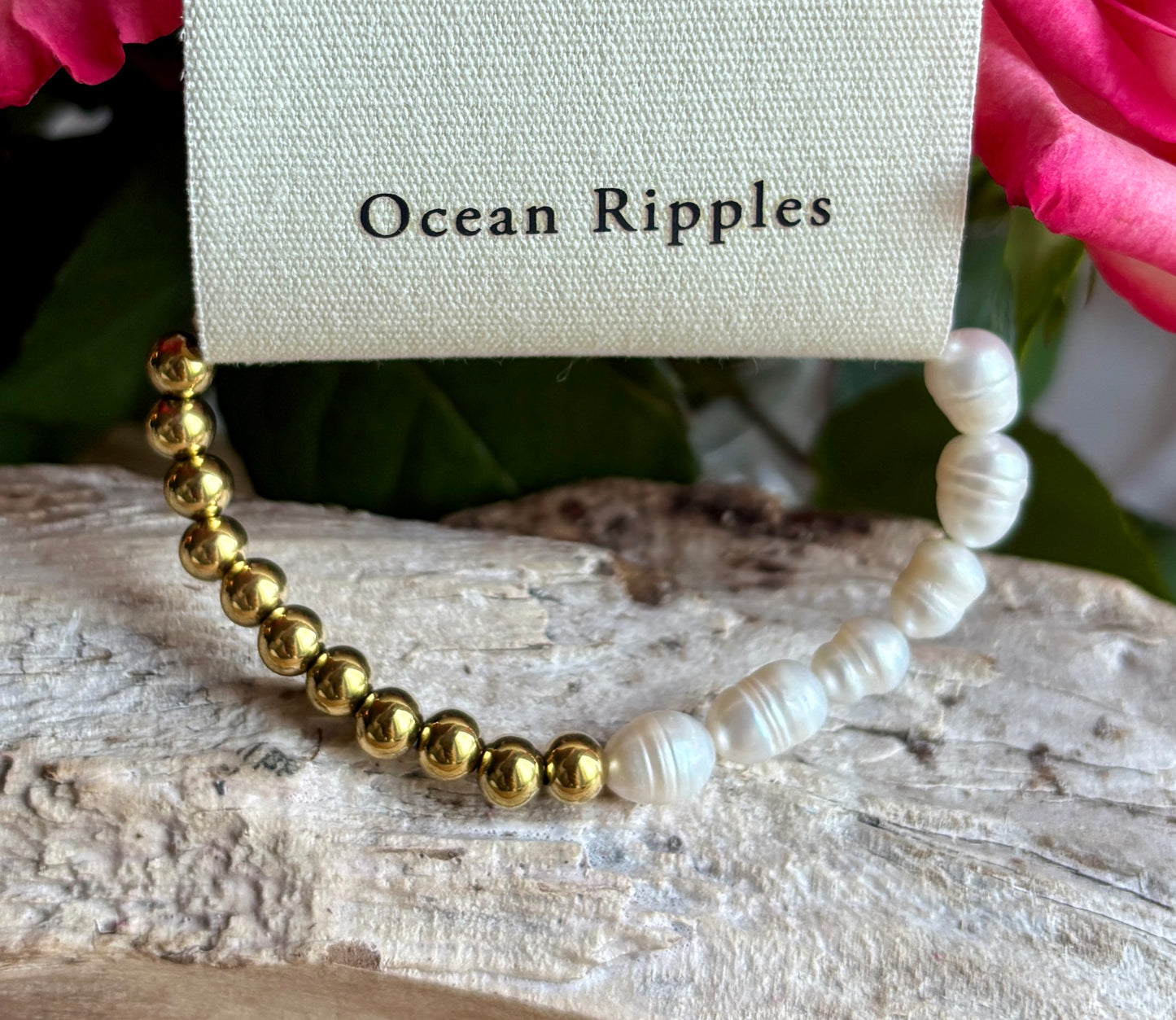 18ct Gold Plated Fresh Water Pearl Elastic Bracelet