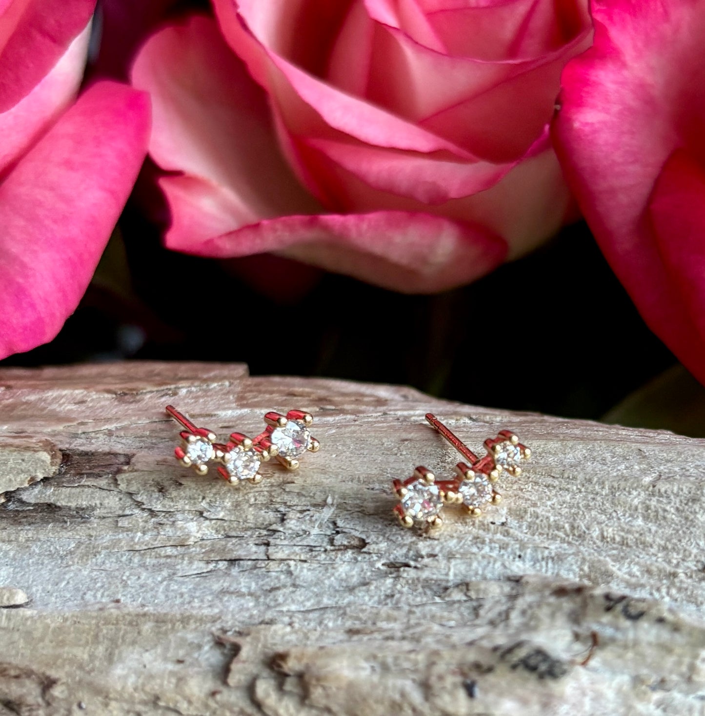 14ct Gold Plated Cubic Zirconia Star Climber Earrings