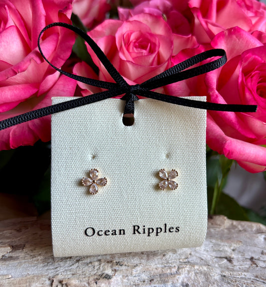 14ct Gold Plated Cubic Zirconia Clover Stud Earrings