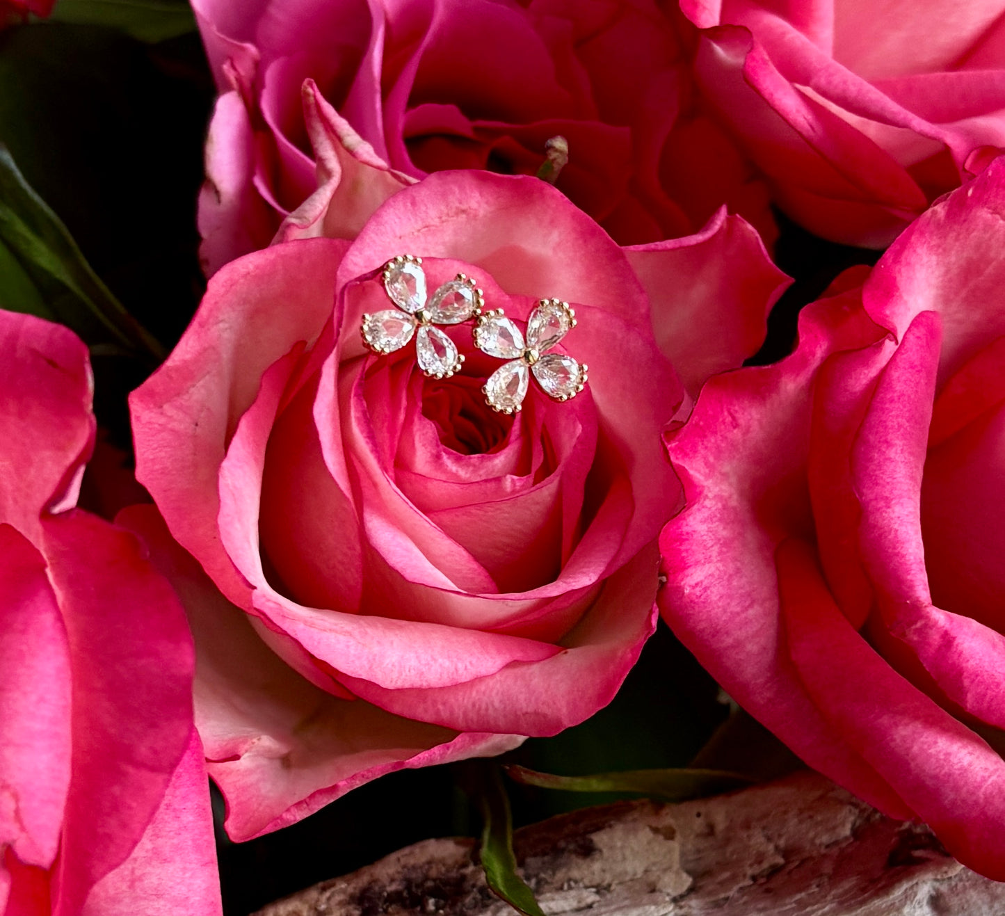14ct Gold Plated Cubic Zirconia Clover Stud Earrings