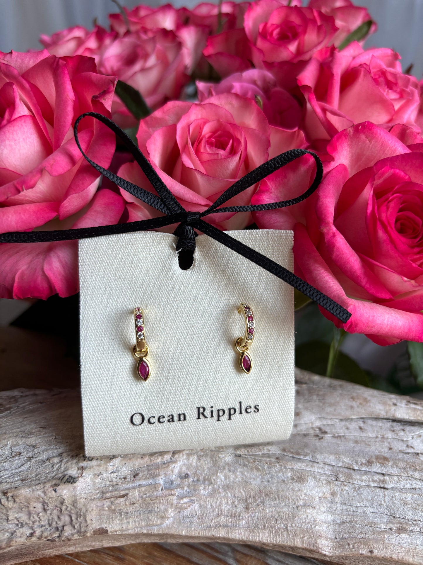 18ct Gold Plated Cubic Zirconia Drop Huggie Earrings- Available in Two Colours