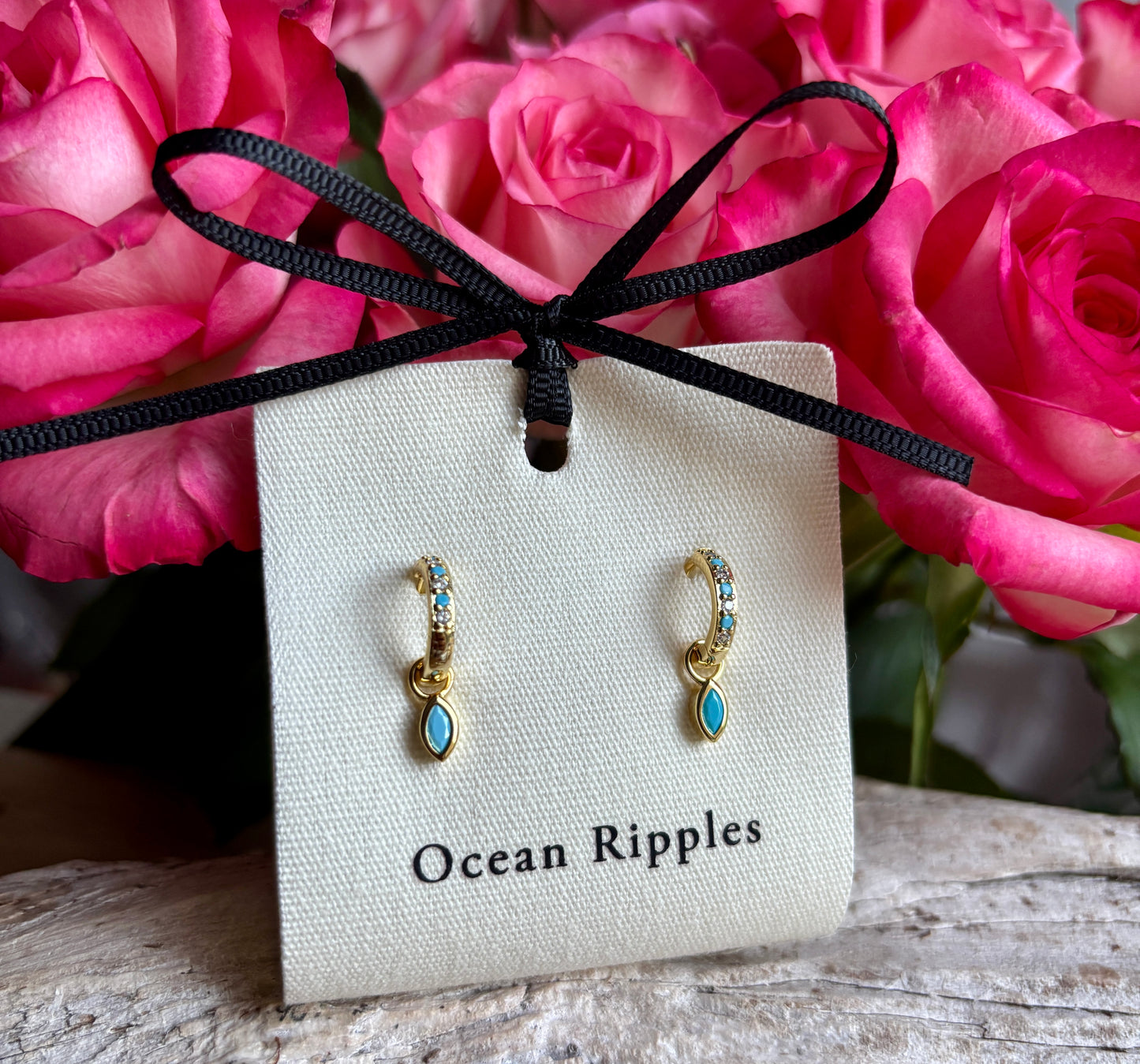 18ct Gold Plated Cubic Zirconia Drop Huggie Earrings- Available in Two Colours