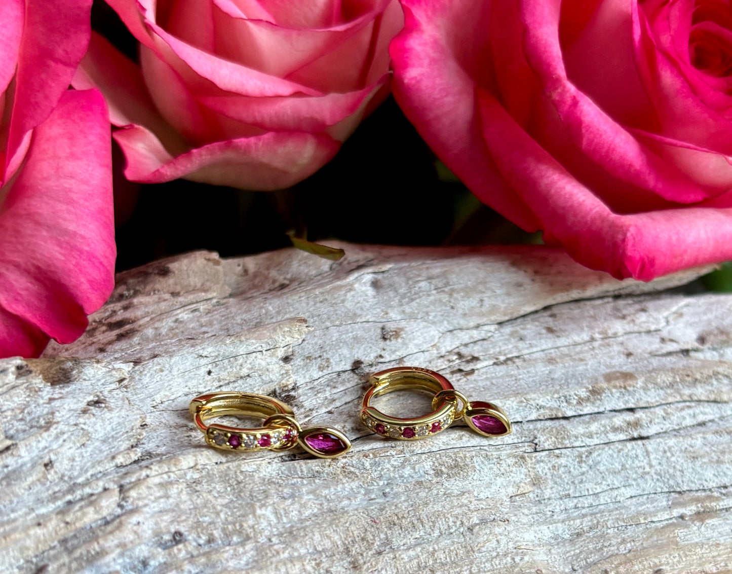 18ct Gold Plated Cubic Zirconia Drop Huggie Earrings- Available in Two Colours