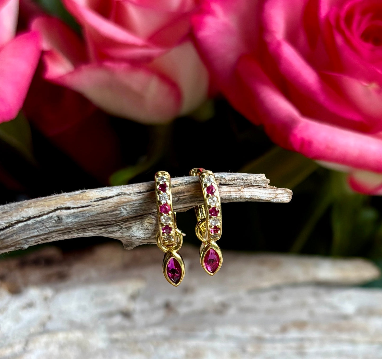 18ct Gold Plated Cubic Zirconia Drop Huggie Earrings- Available in Two Colours