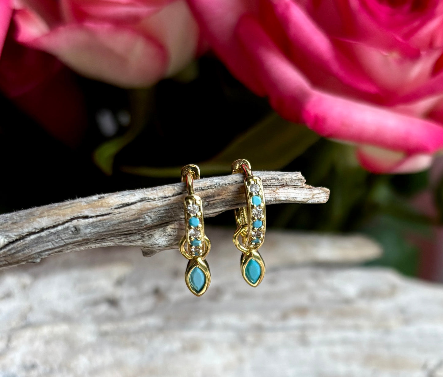 18ct Gold Plated Cubic Zirconia Drop Huggie Earrings- Available in Two Colours